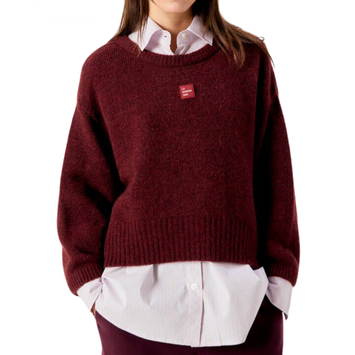 women's sweater east - acerola melange - model front
