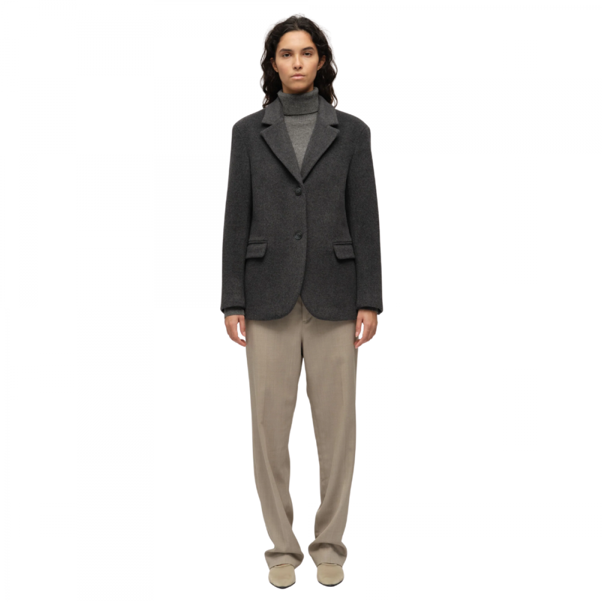 women's oversized blazer - heather grey - look
