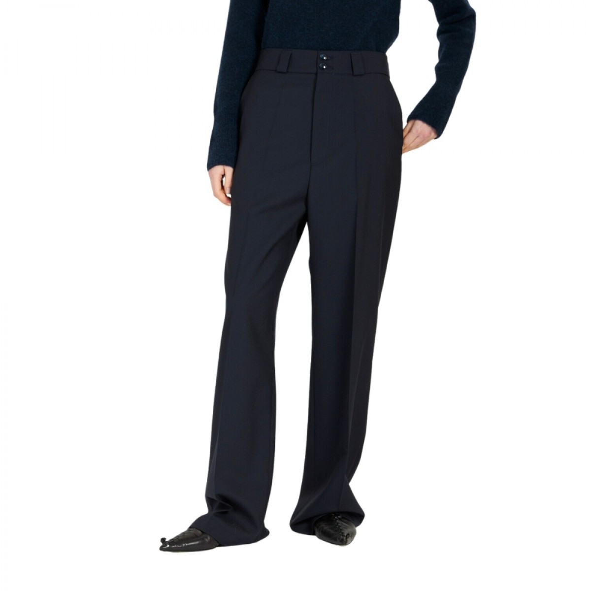 pantalone paolina soro - navy - model front