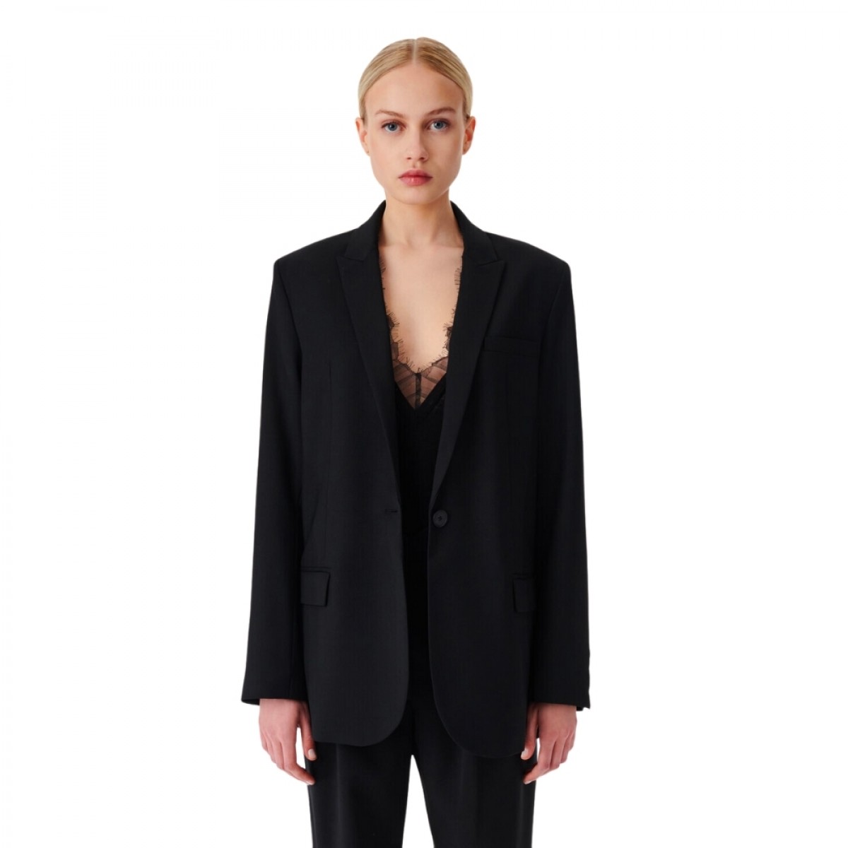 allan wool blazer jacket - black - model front