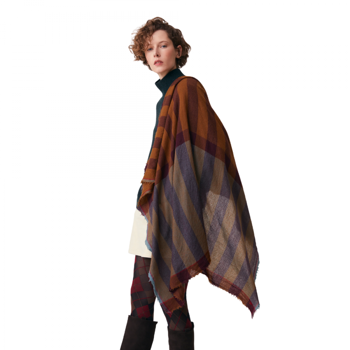 moismont scarf phenix no 854 taffeta - burgundy - model look