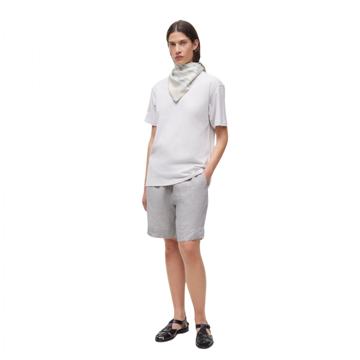 shorts long linen - grey - model front