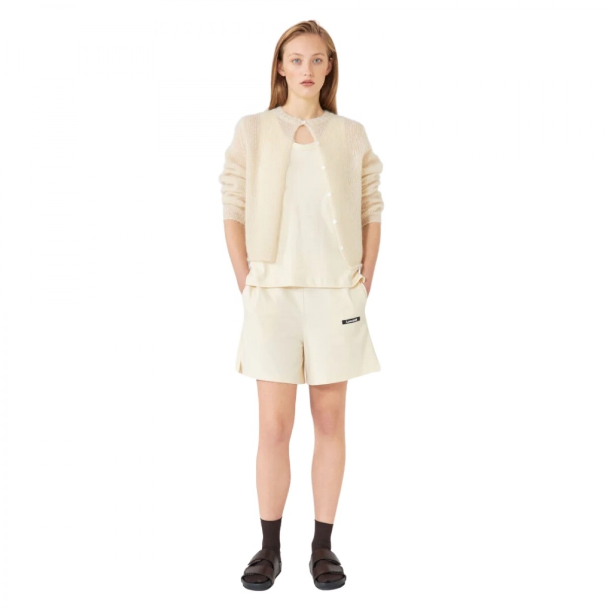katrin cardigan - egret - model front