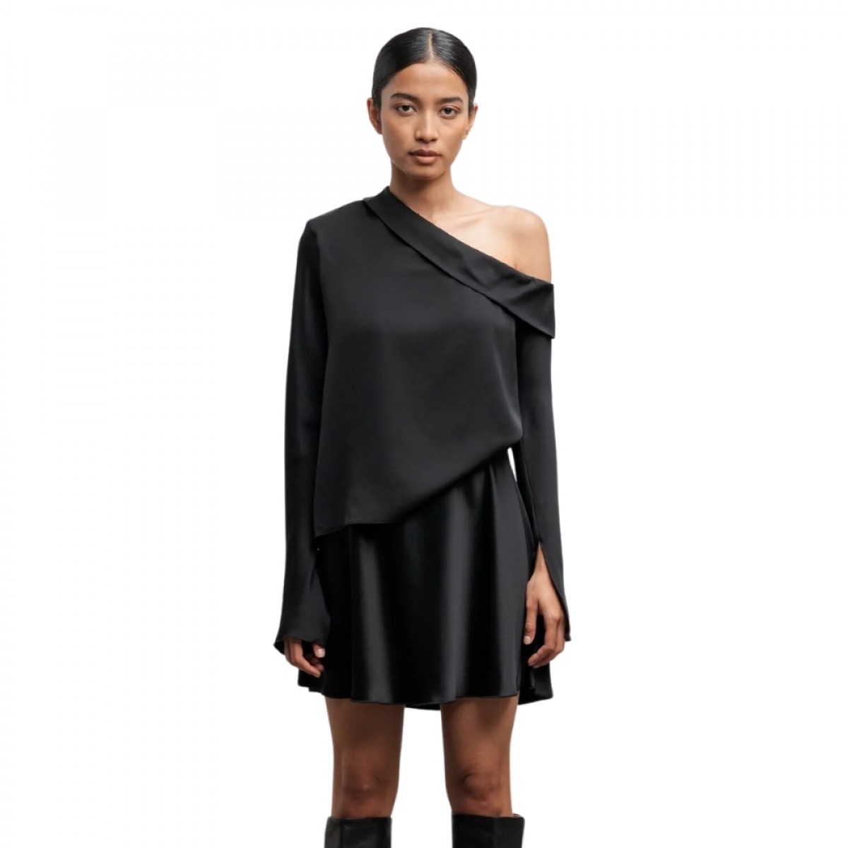 cali silk blouse - black - front