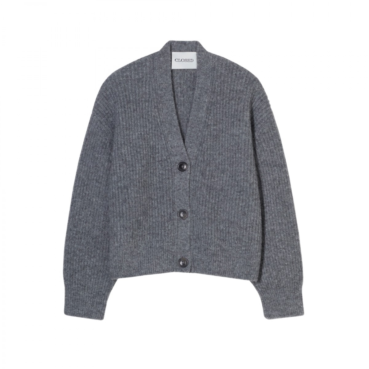 closed cardigan - heather grey melange - front