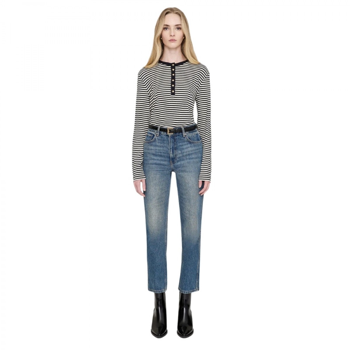 anine bing alessia long sleeve tee - cream and black stripe