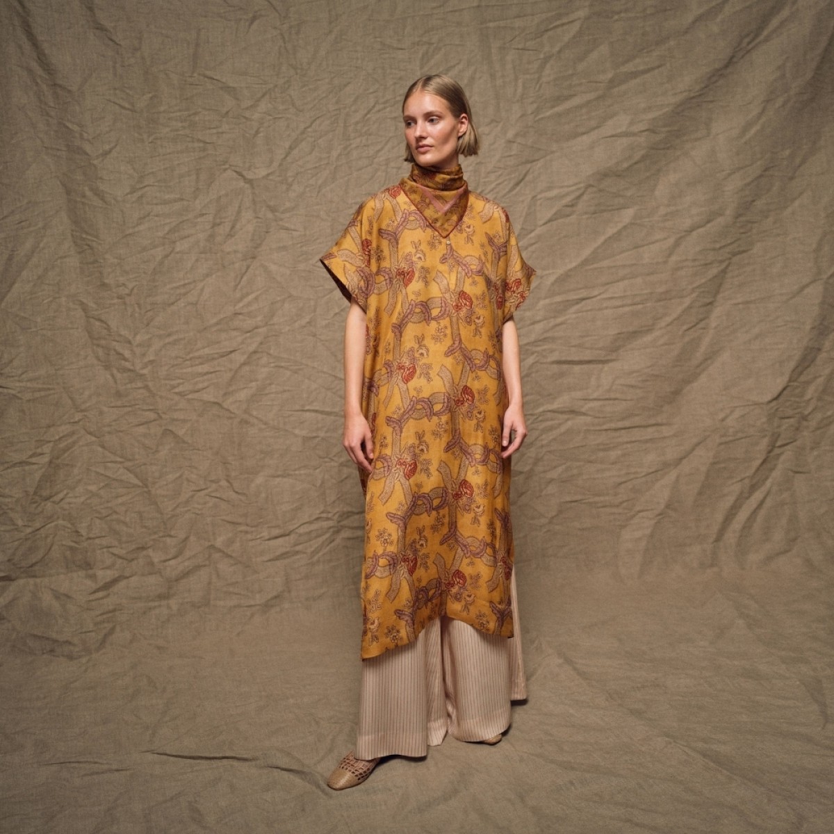 clara silk dress - yellow - model front