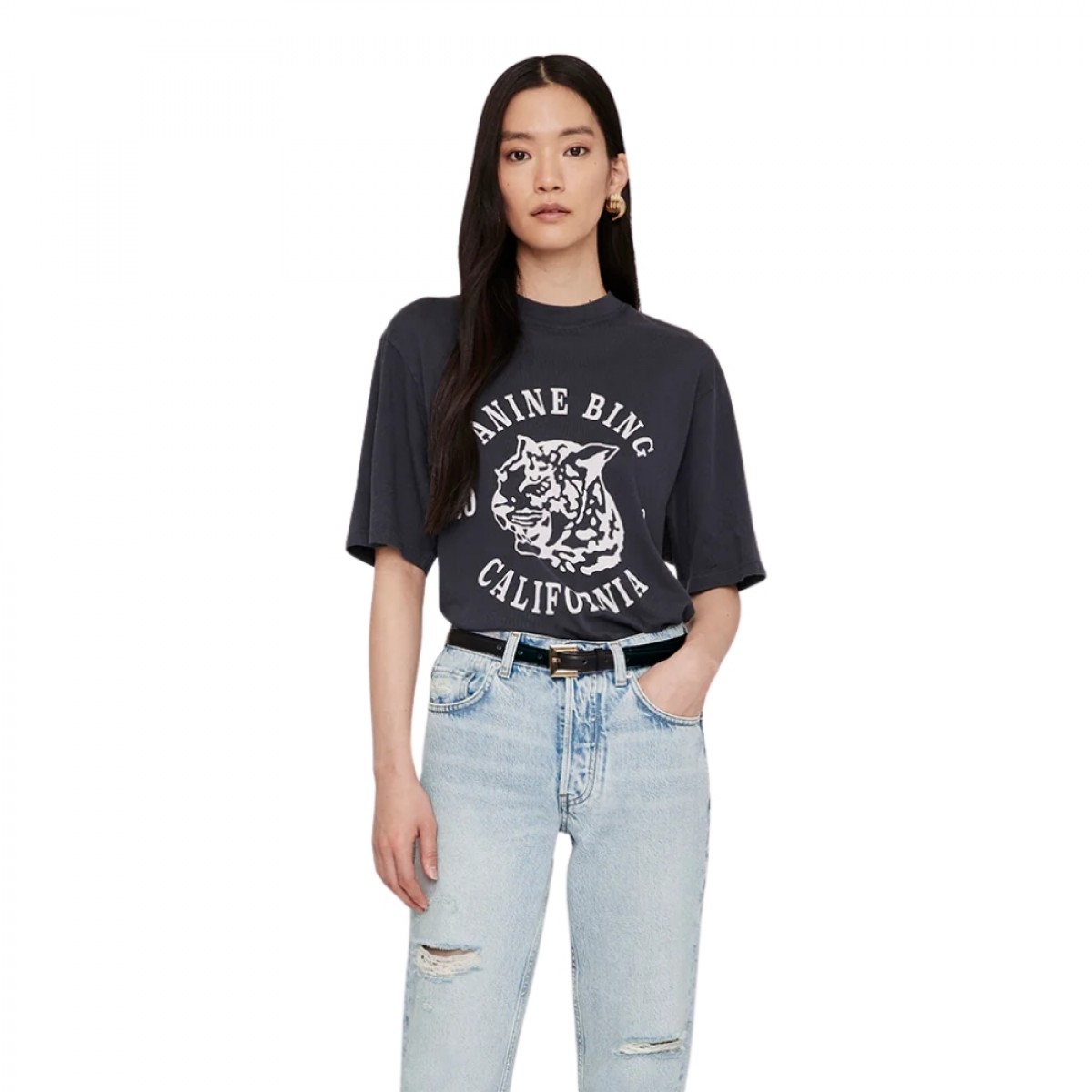 anine bing ave tee collegiate lepard - washed charcoal