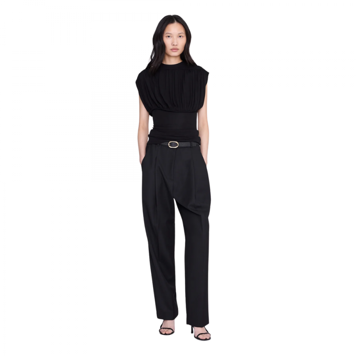 anine bing fran top - black - model front