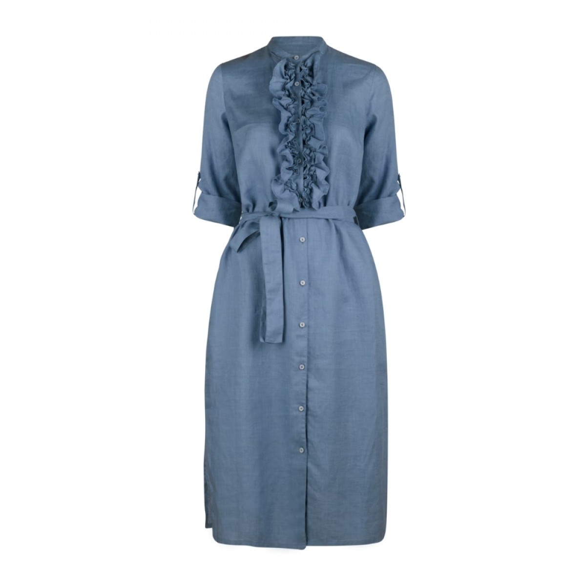 hillary linen dress - blue - front bælte