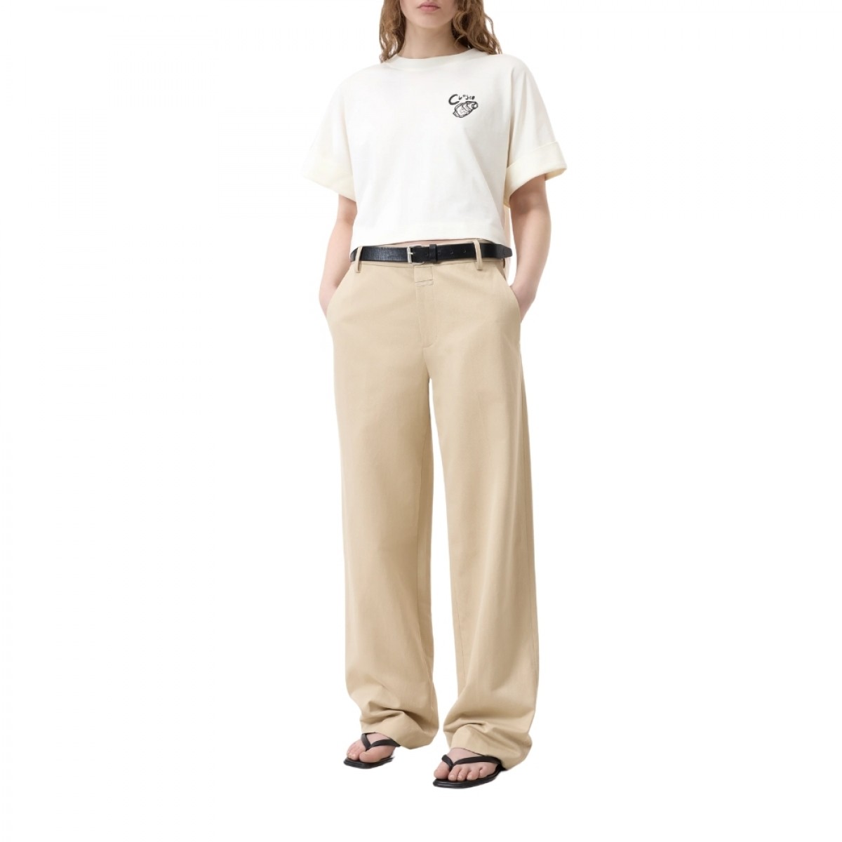 closed cropped t-shirt - ivory - look 1