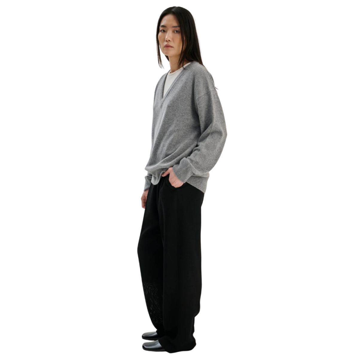 rhea v neck knit - mid grey - fra siden 