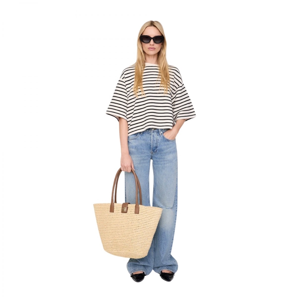 anine bing myers cropped tee - black stripe french terry