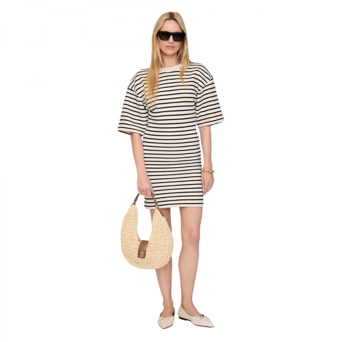 anine bing mona dress - black stripe french terry