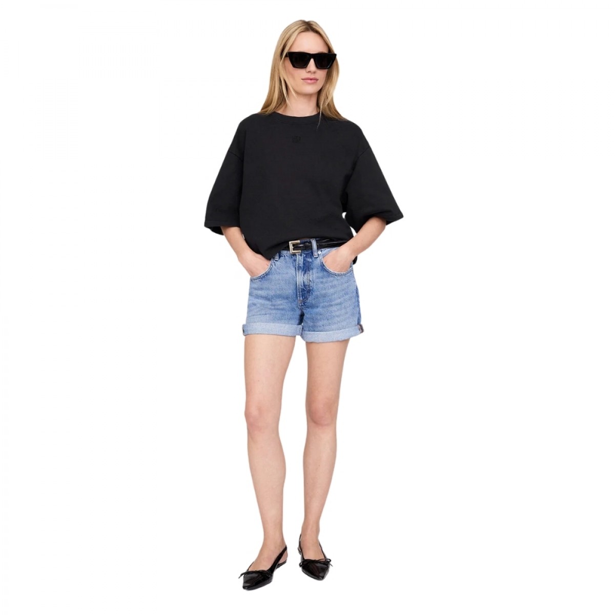 anine bing myers cropped tee - faded black french terry