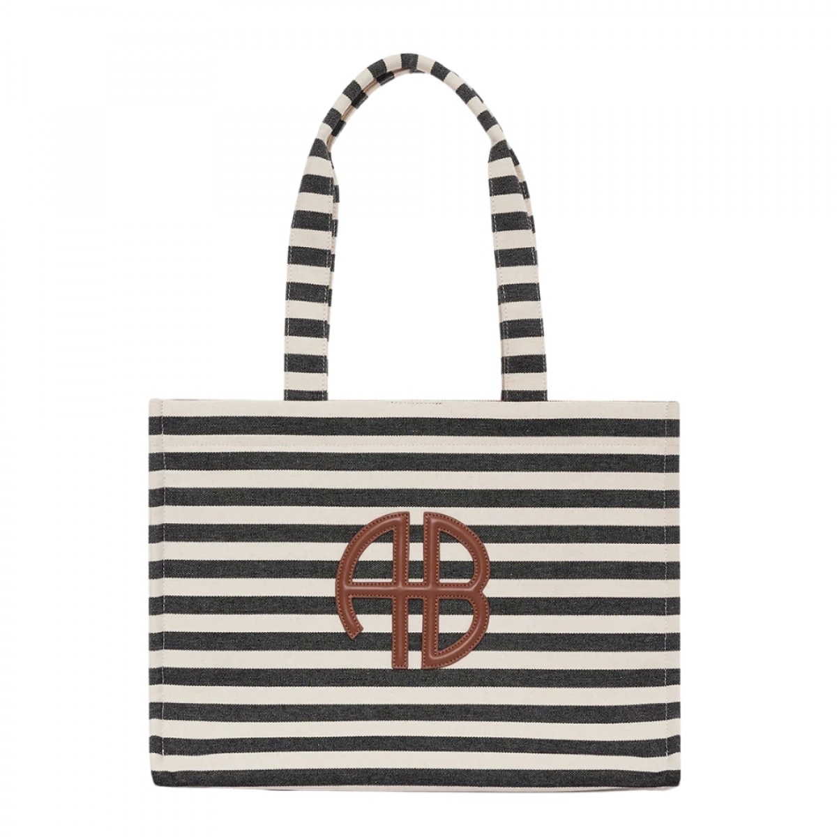 anine bing lara tote - black and natural stripe