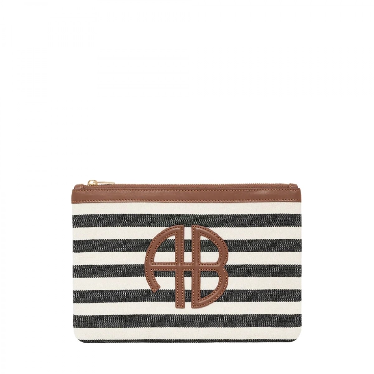 anine bing pouch - black and natural stripe