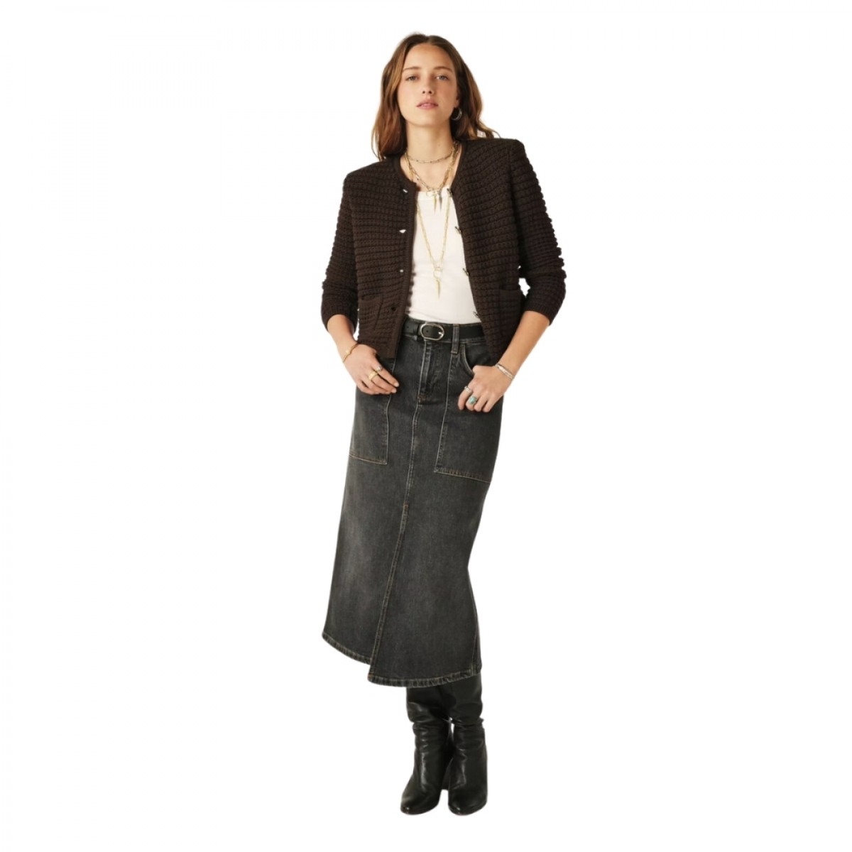 gaspard knitted cardigan - brown - model front