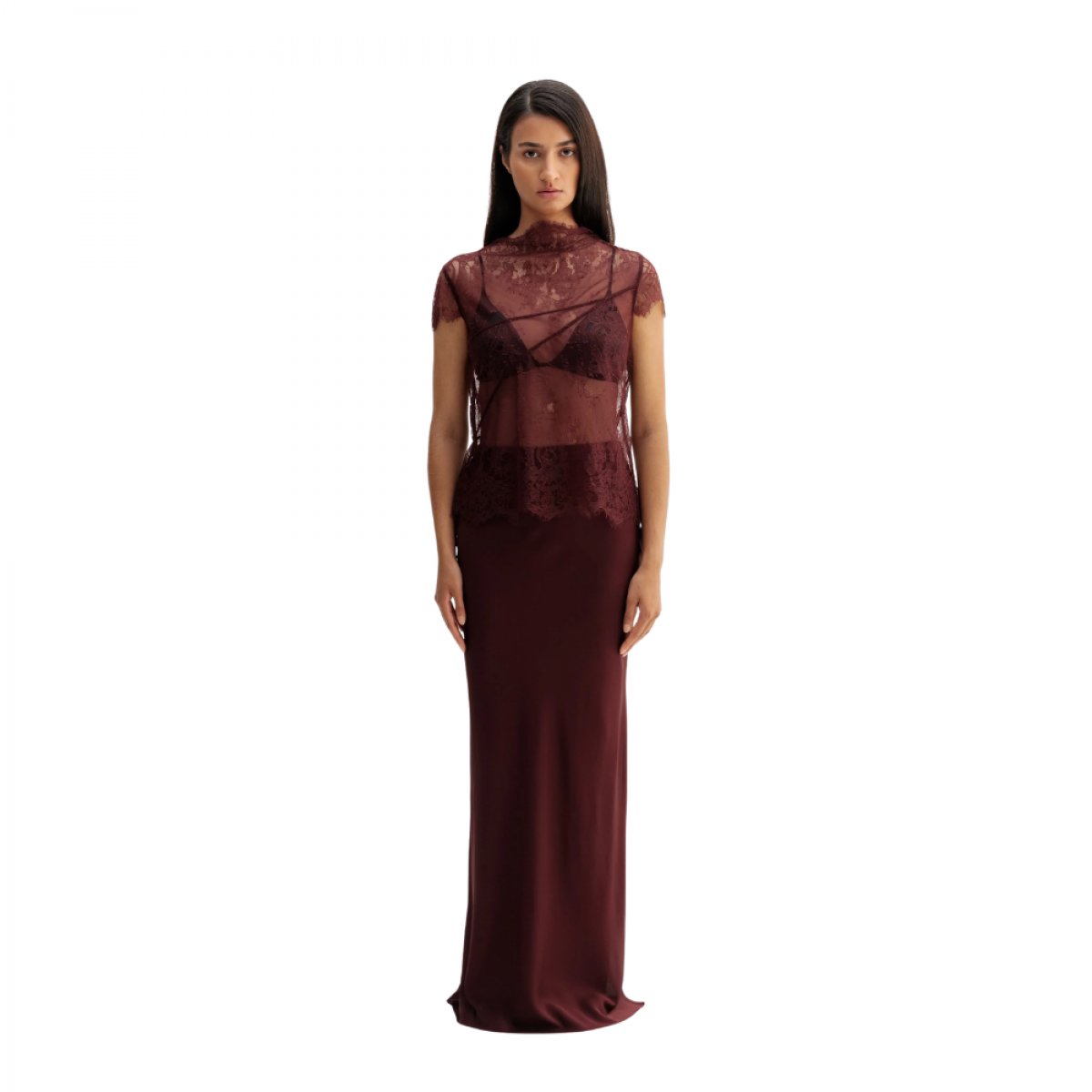 eden lace top - burgundy - front