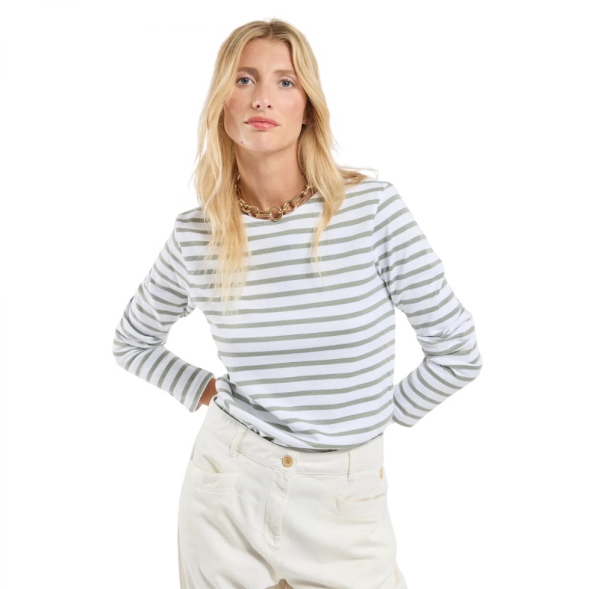breton shirt l/s heritage - white/shadow