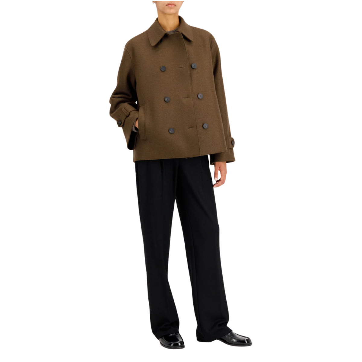 women oversize short trench pressed wool - teddy brown