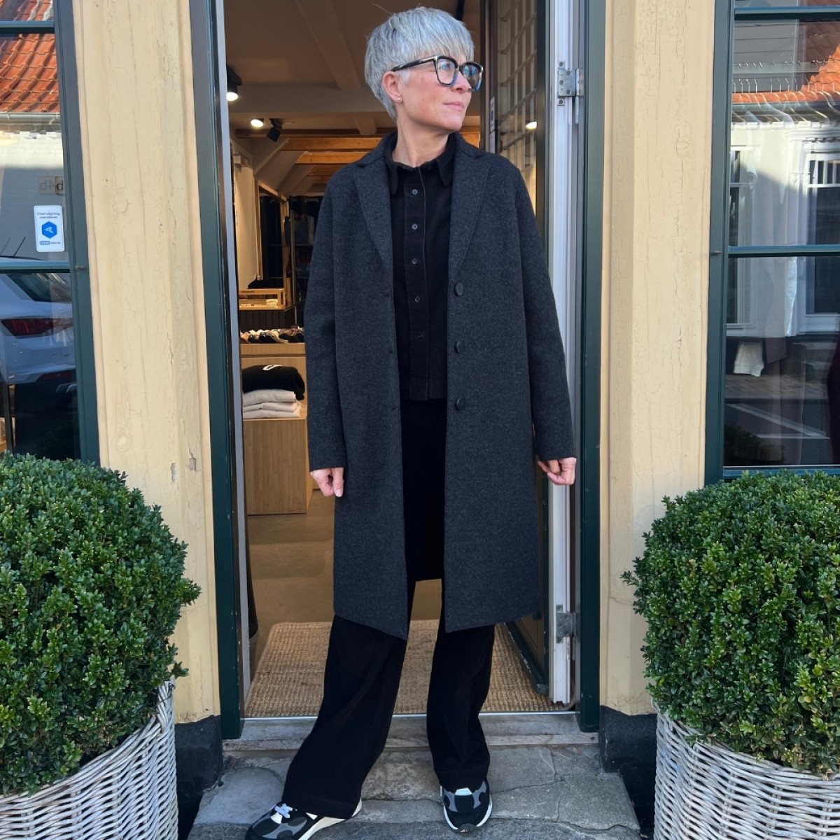 women overcoat boiled wool - anthracite - front