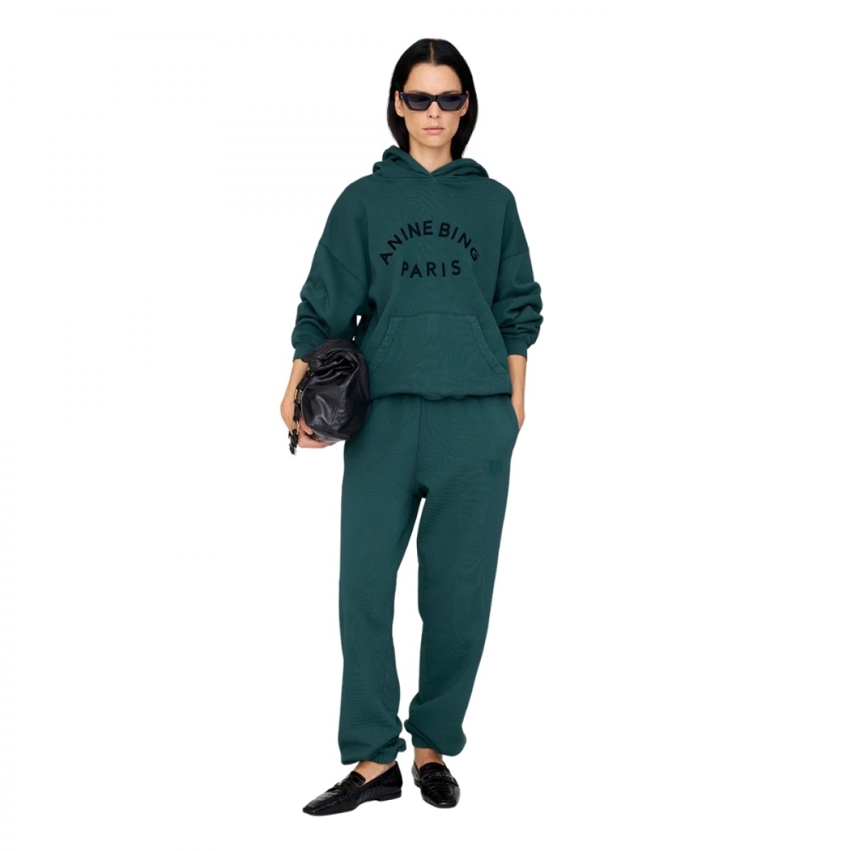anine bing karter jogger framed monogram - dark teal - model front
