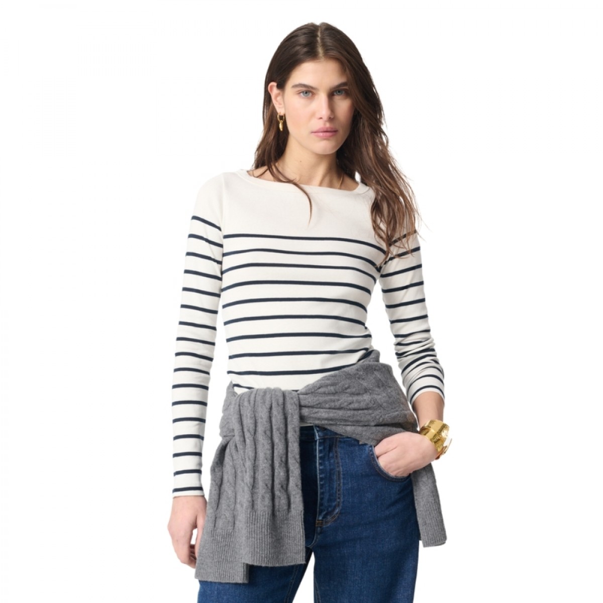 gaby ls tee - ecru marine 