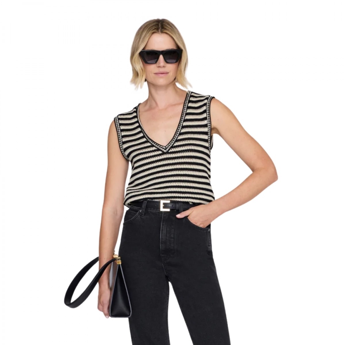 anine bing lowen sweater - black and ivory