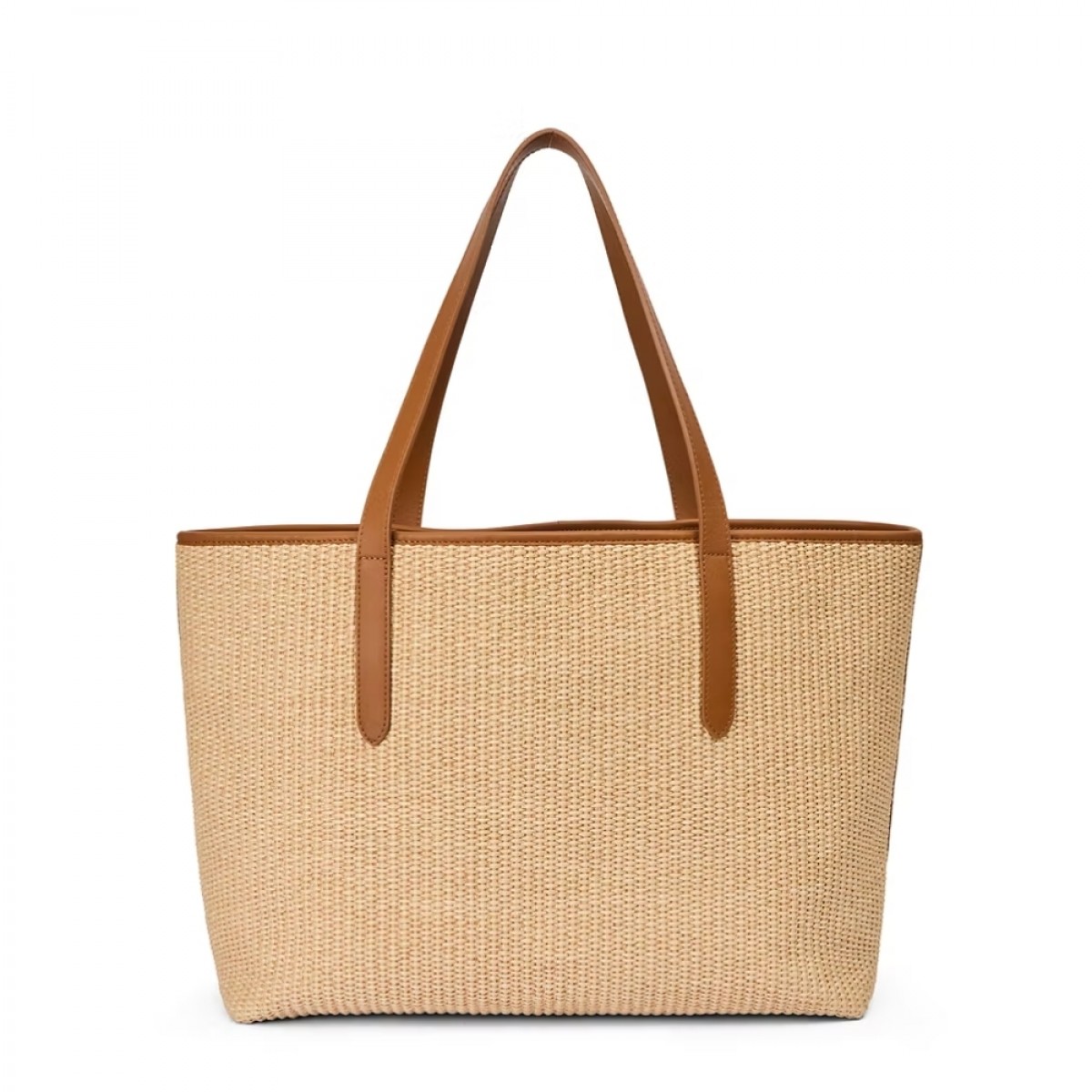 karin large tote bag natural raffia - cognac