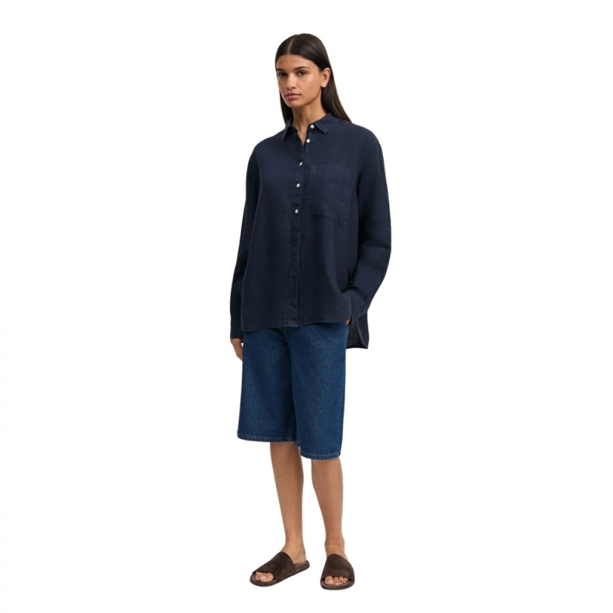 aiayu lynette linen - navy - model look 1