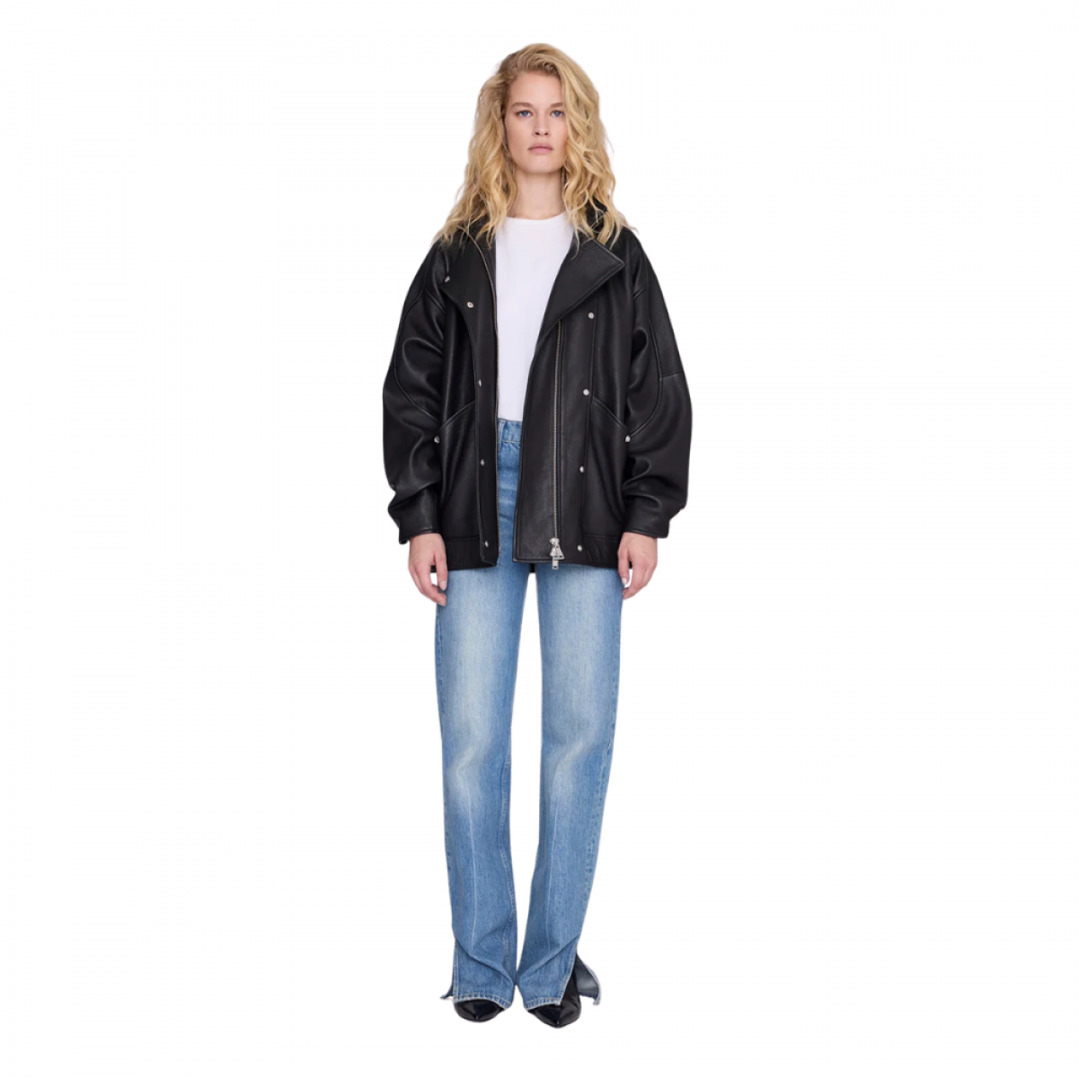 anine bing sandy jacket leather - black