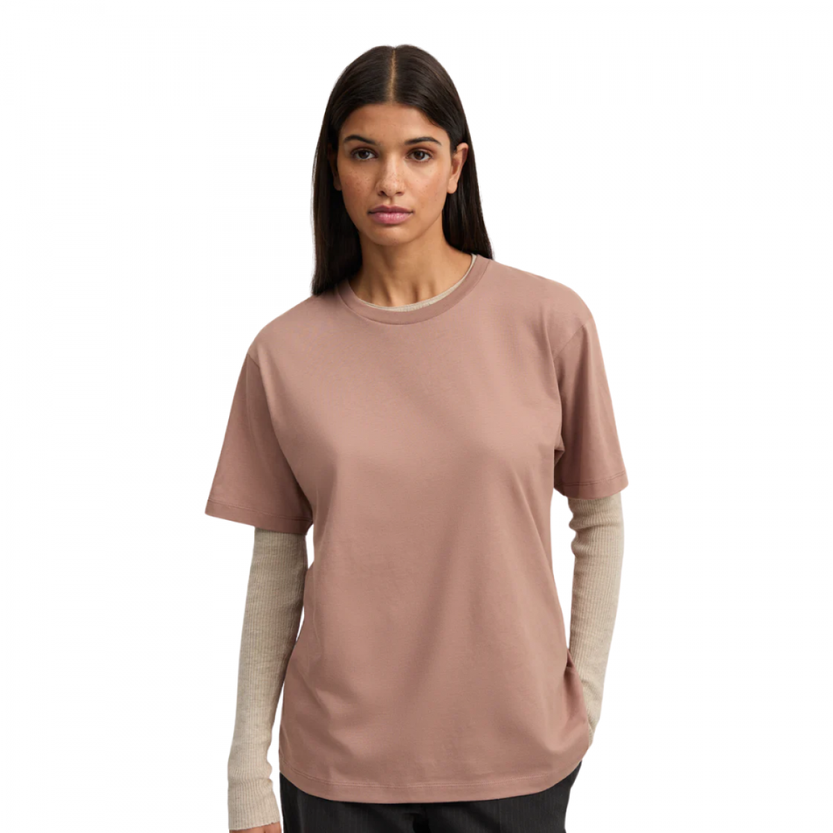 aiayu classic circular tee - desert blush - model front