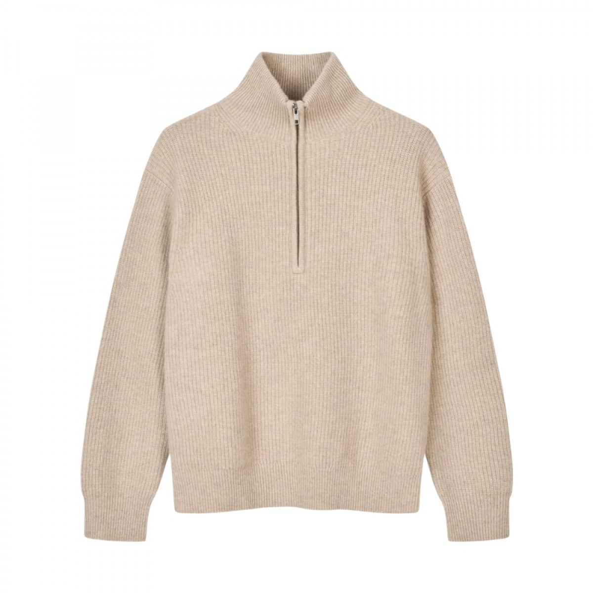 premium rib zip turtleneck - sand