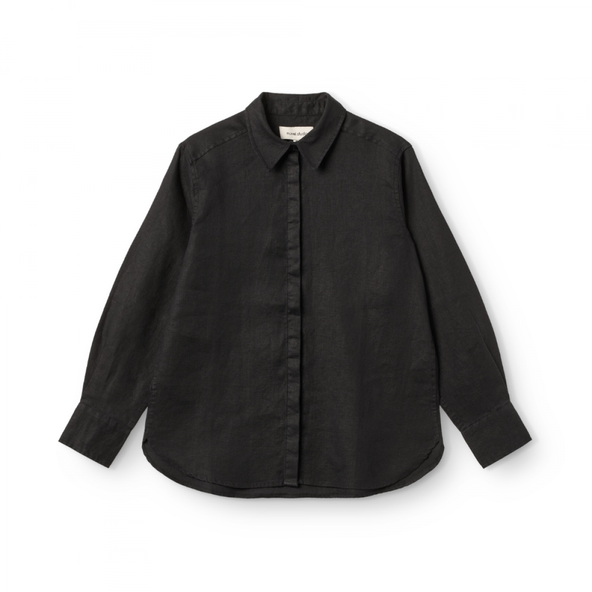 ls shirt hidden placket linen - black