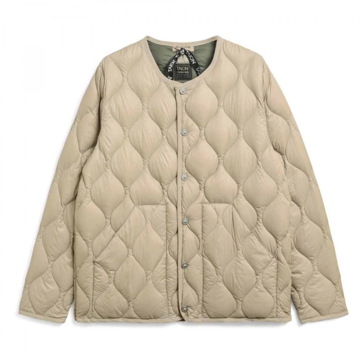 taion unisex military crew neck down jacket - g. beige