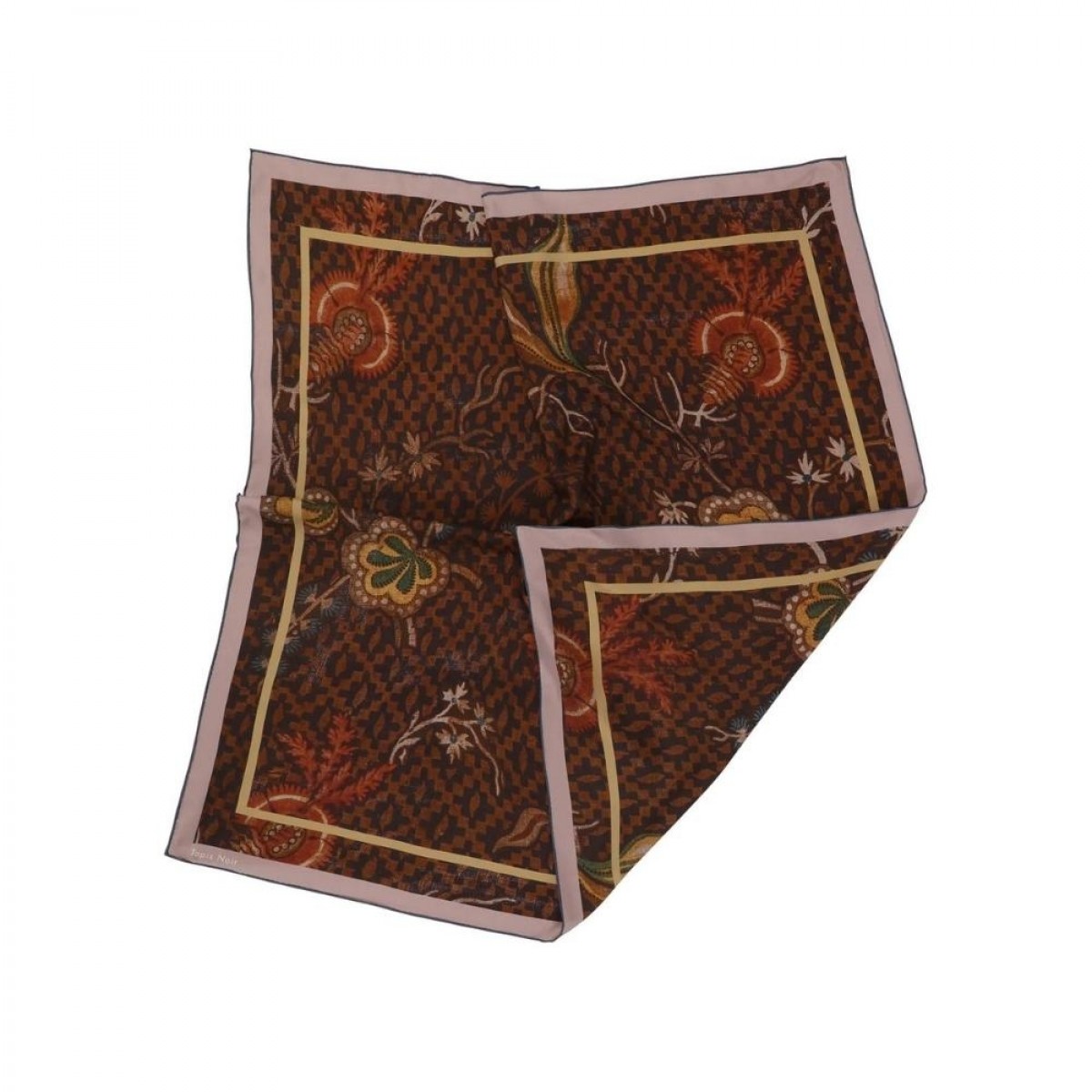 classical brown bloom scarf - floral - foldet langtfra front