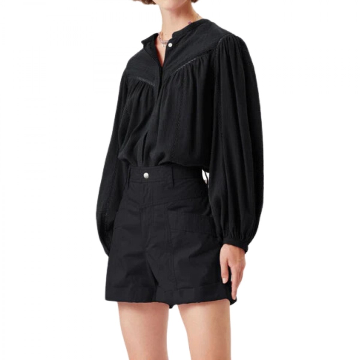 leonard cotton and linen top - black - model front