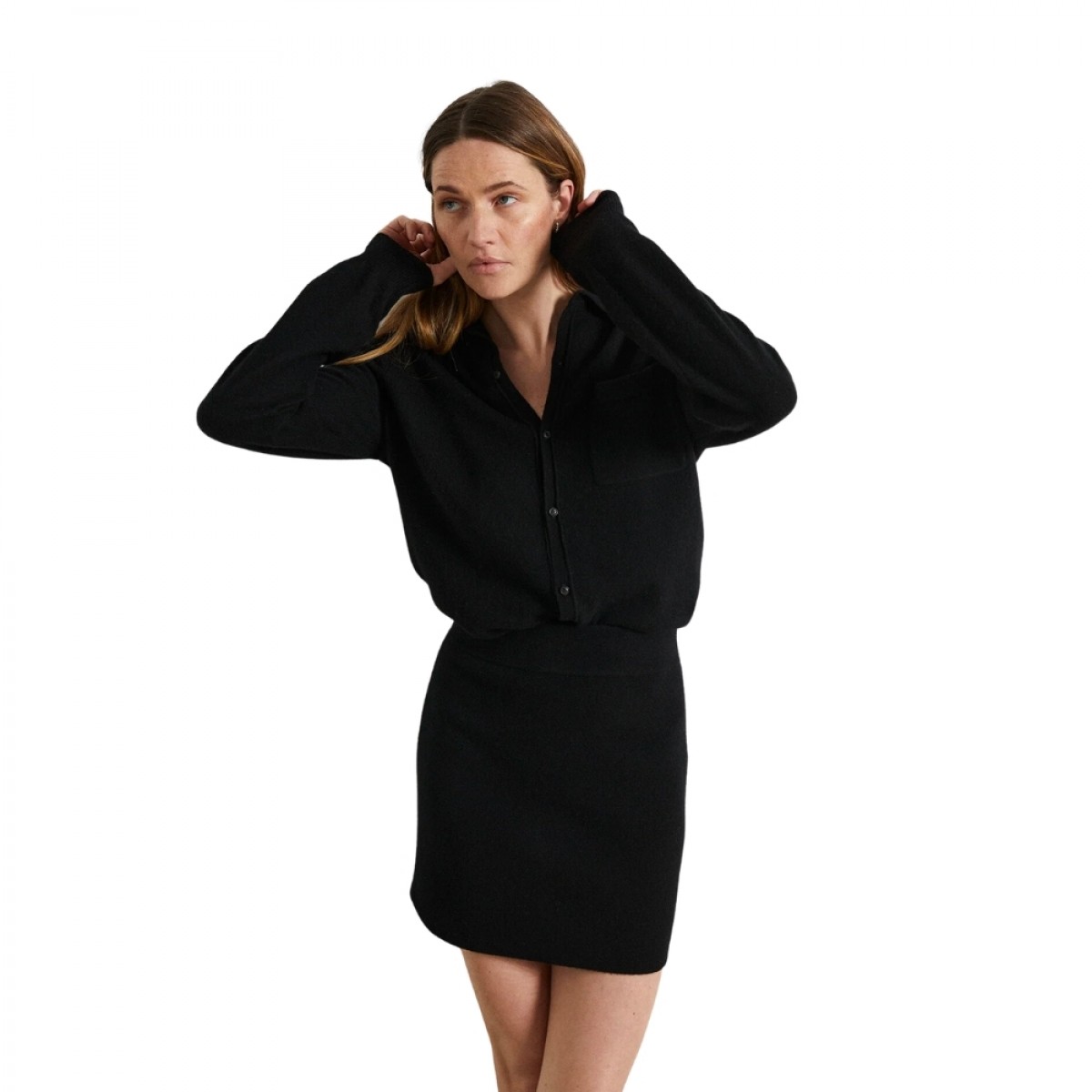 women's mini skirt - black - model front