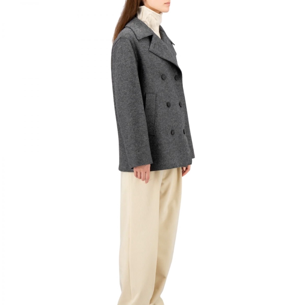 long peacoat pressed wool jacket - middle grey - fra siden