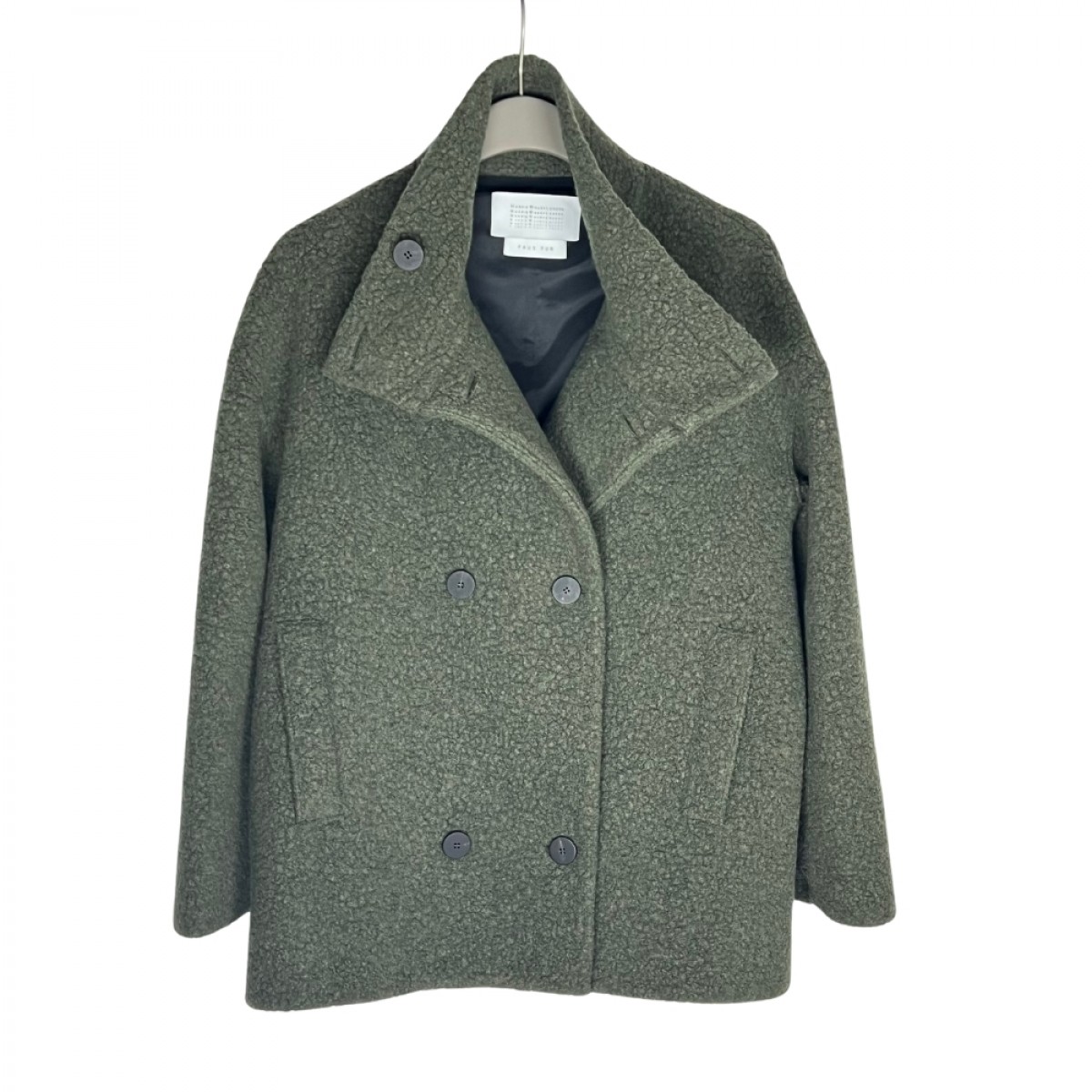 cropped funnel jacket bouclé - moss green - front