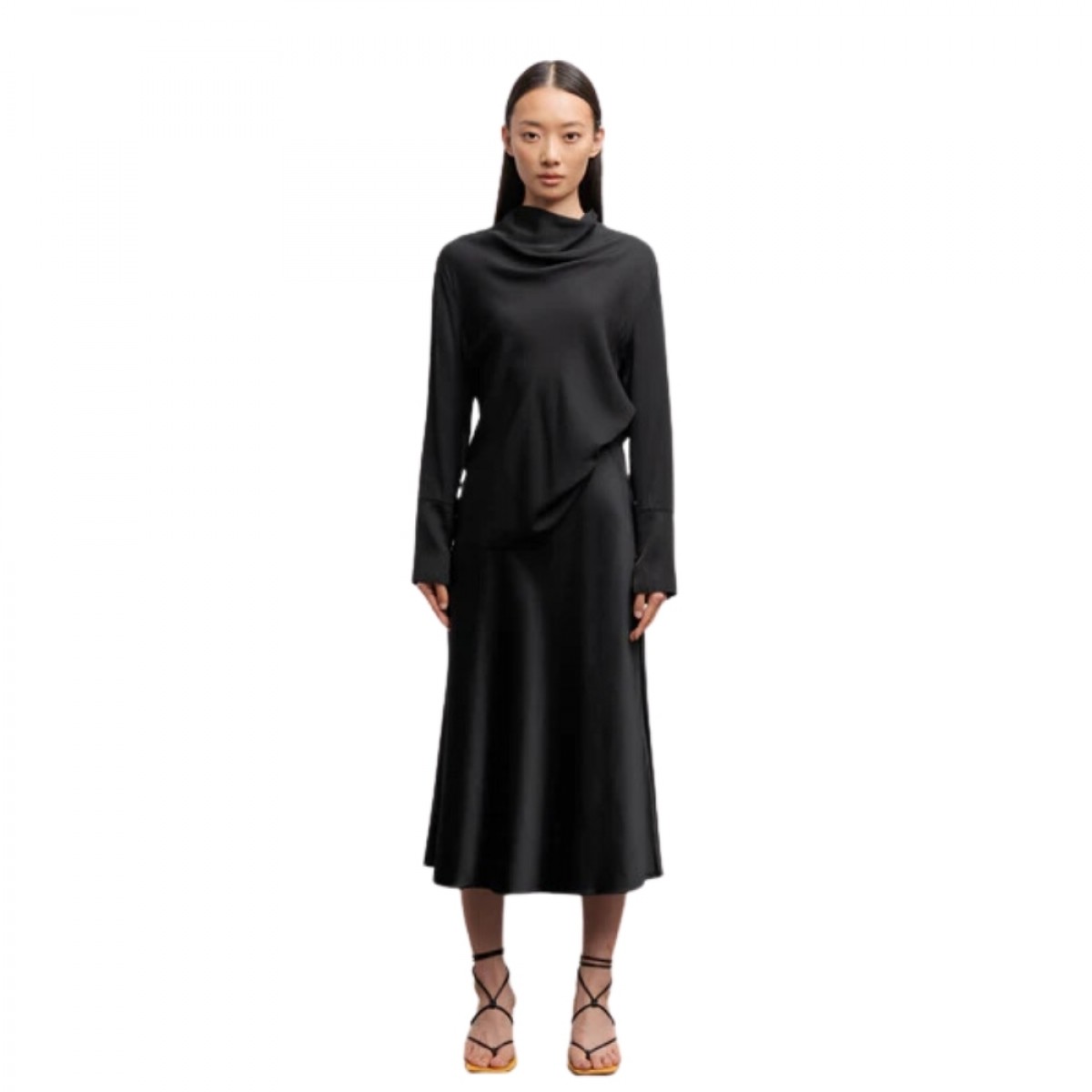 hana satin silk skirt - black 
