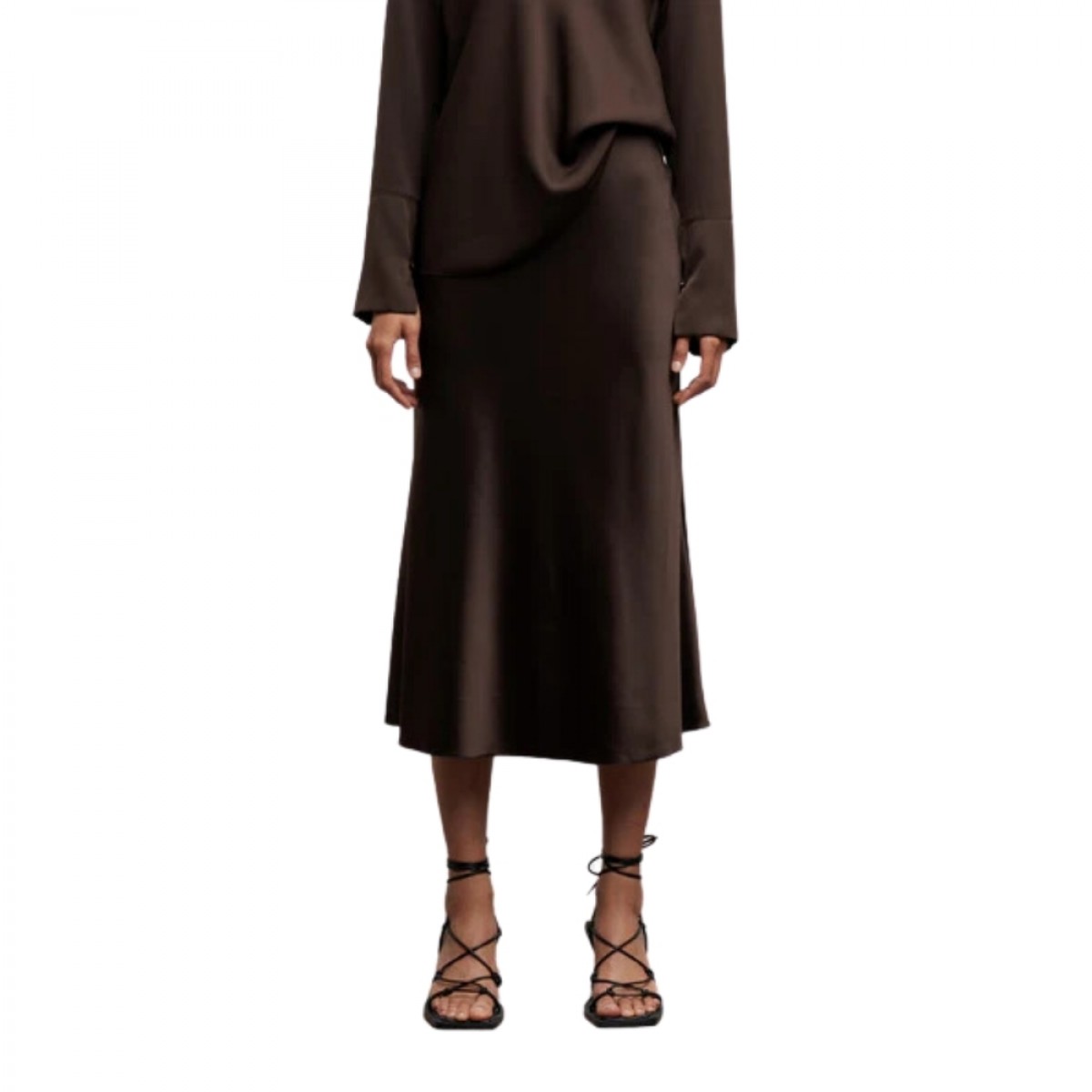 hana satin silk skirt - dark brown - look 3