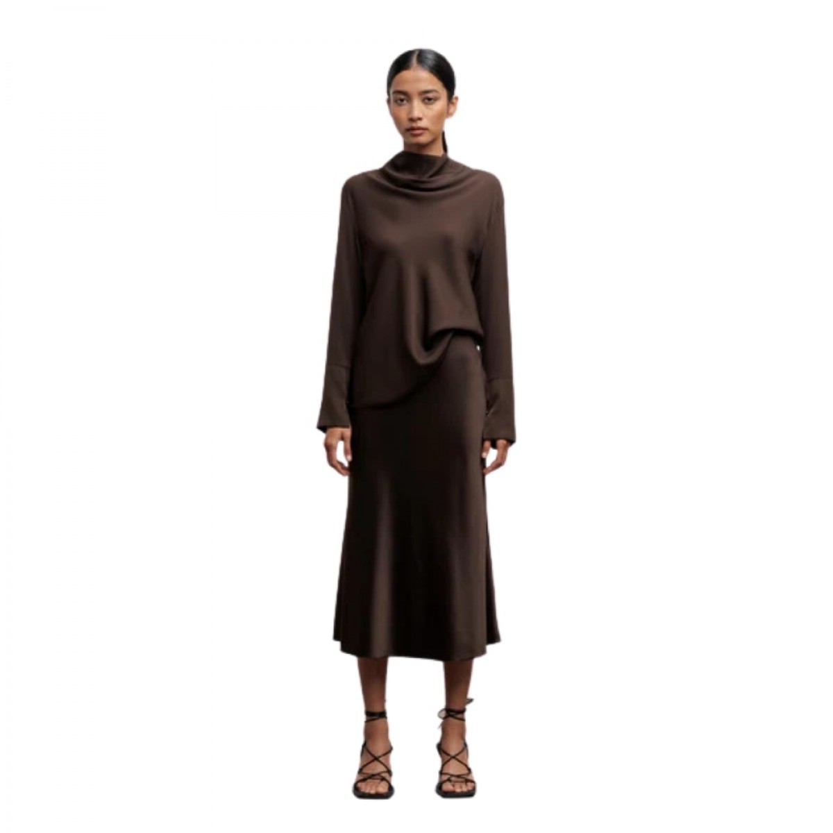 ayumi silk blouse - dark brown - look 1
