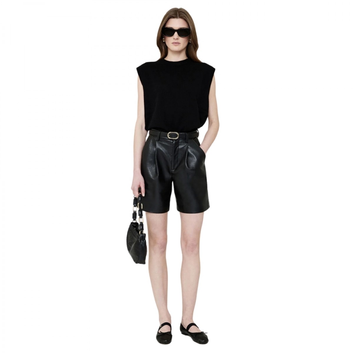 anine bing small signature link belt - black - model front