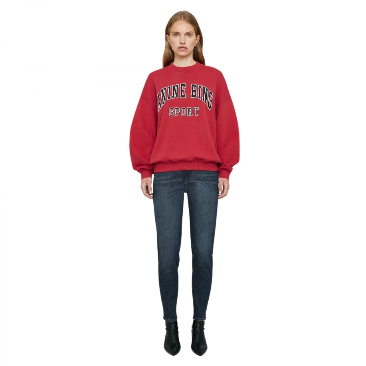 anine bing jaci sweatshirt - red - model front