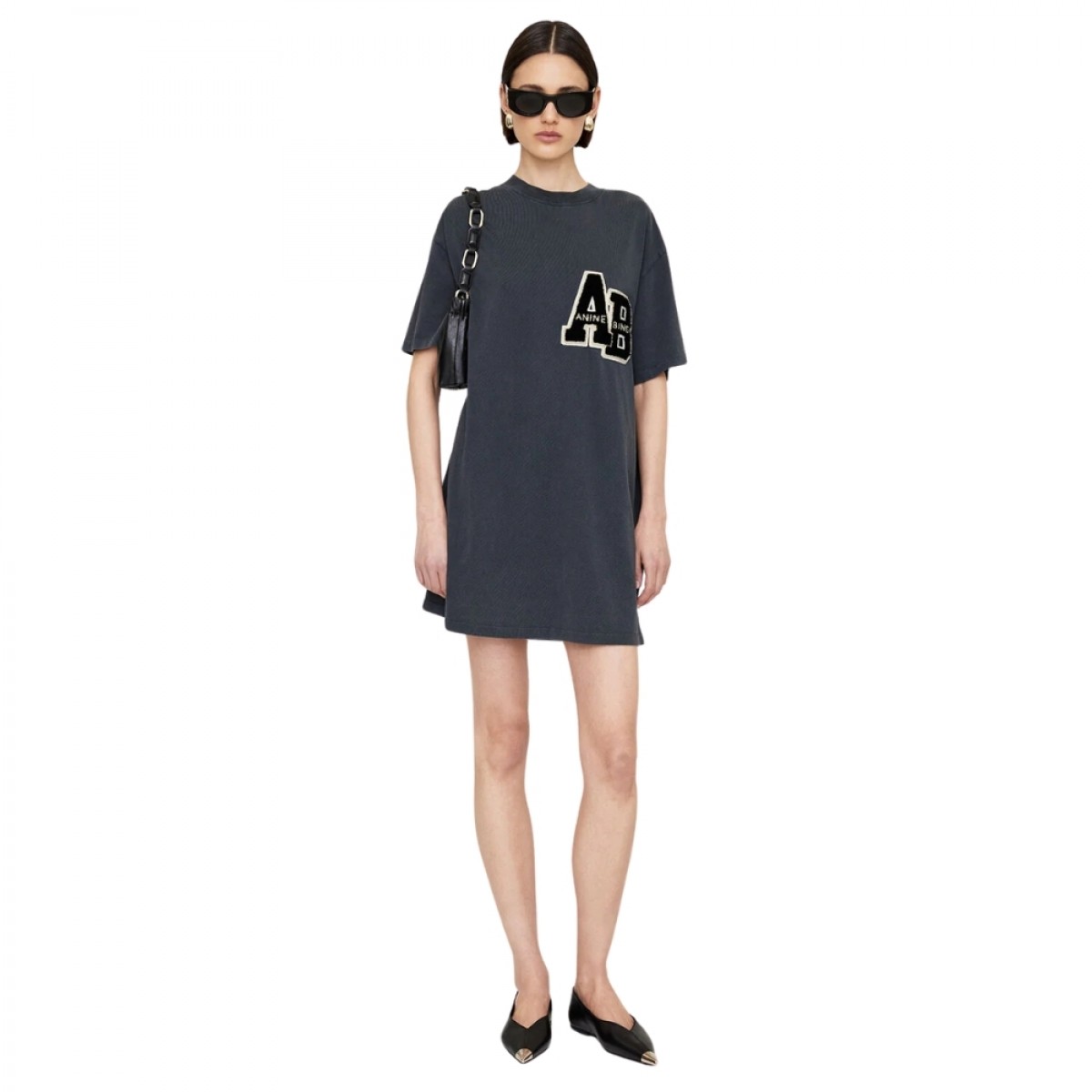 anine bing beth mini dress letterman - washed black