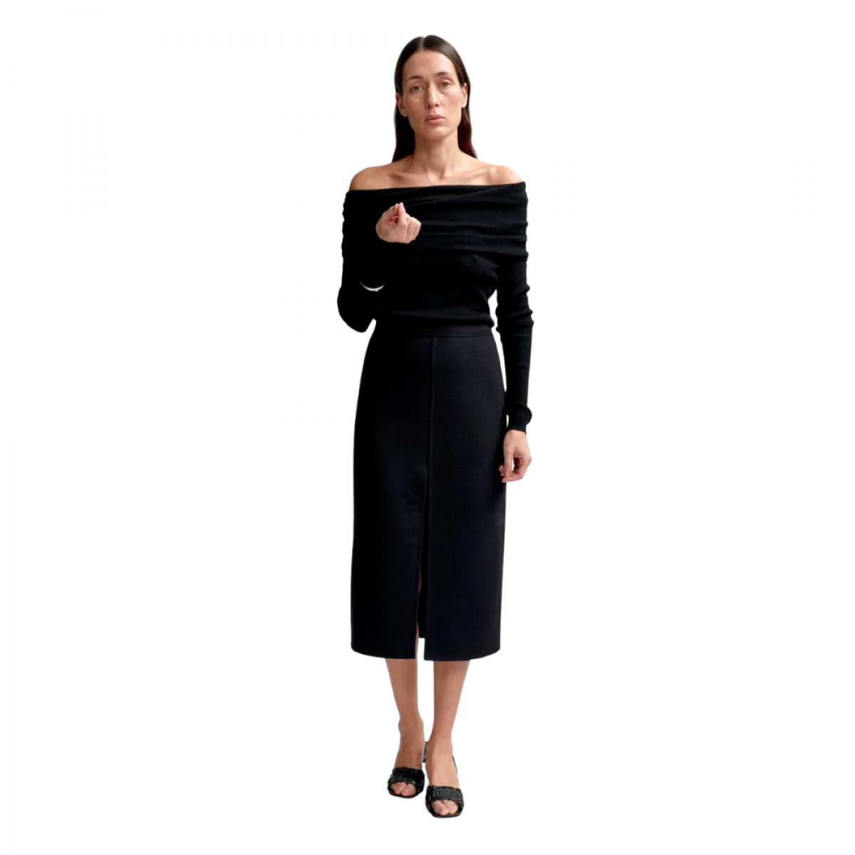 aks label delphine merino top - black - look