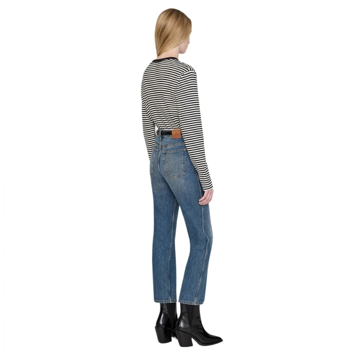 anine bing alessia long sleeve tee - cream and black stripe - fra siden 