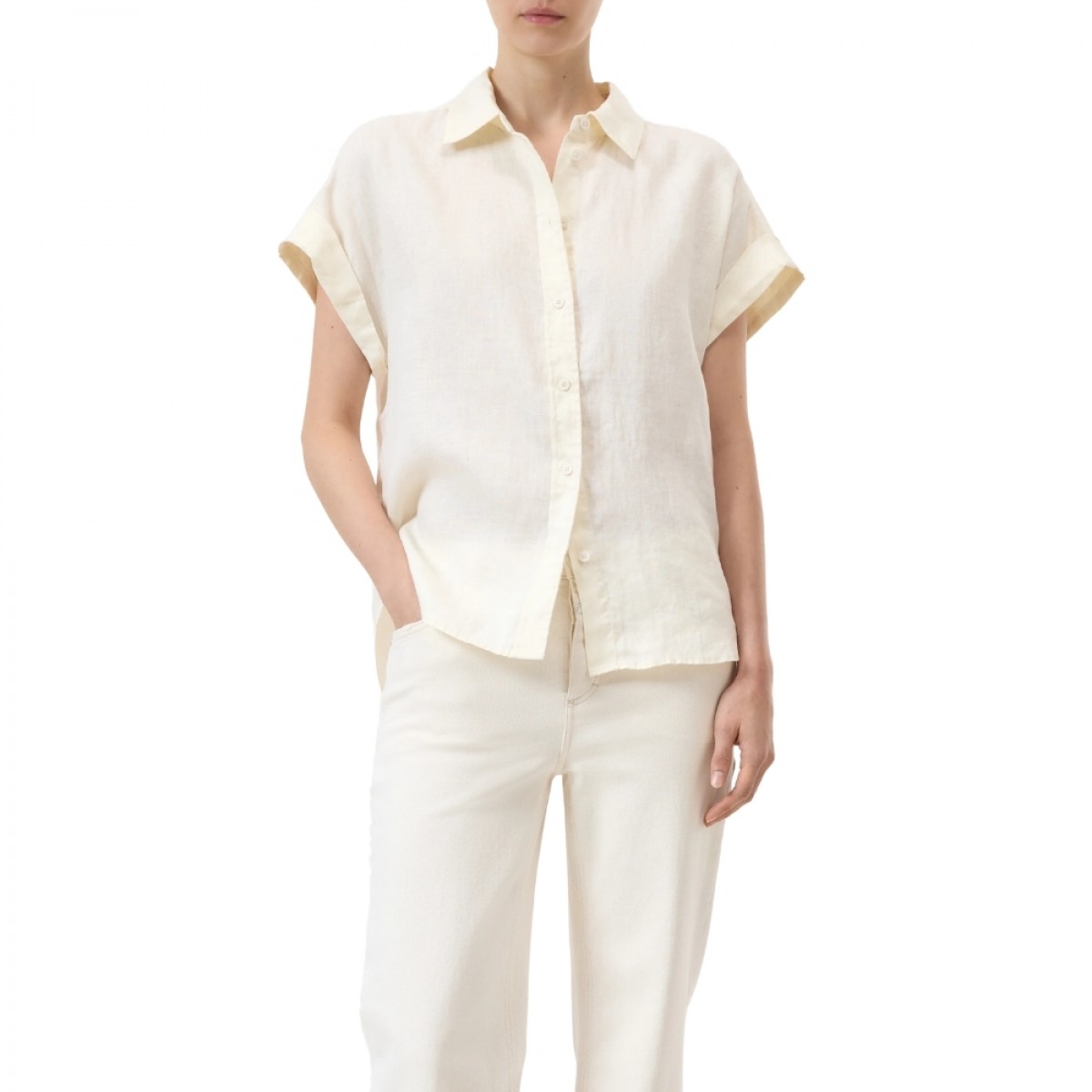 closed sleeveless linen shirt - ivory